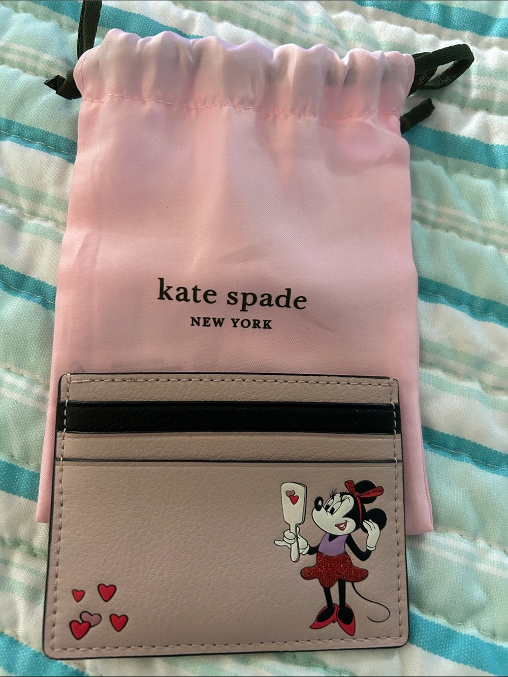 kate spade Pink Minnie Mouse Card Case with Hearts NWOT plus dust bag